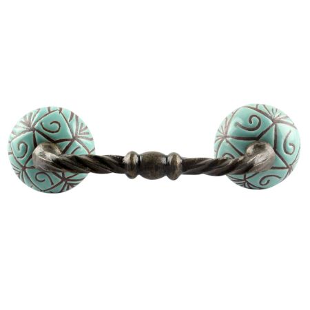 Turquoise Etched Floral Ceramic Cut Bridge Handle Online